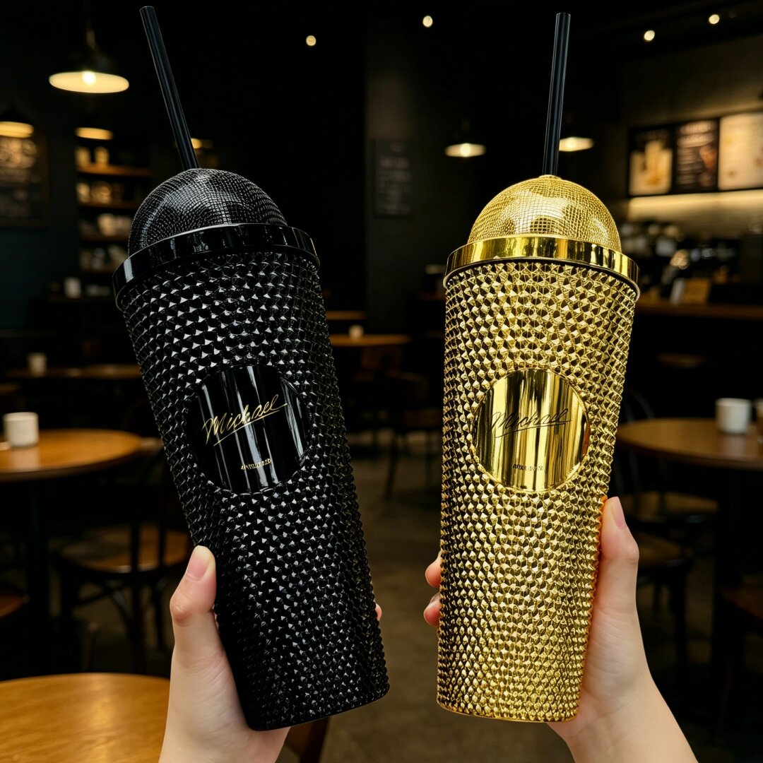 Travel Kitchen Accessories - 핫 마이클 라인 스톤 텀블러 크리에이티브