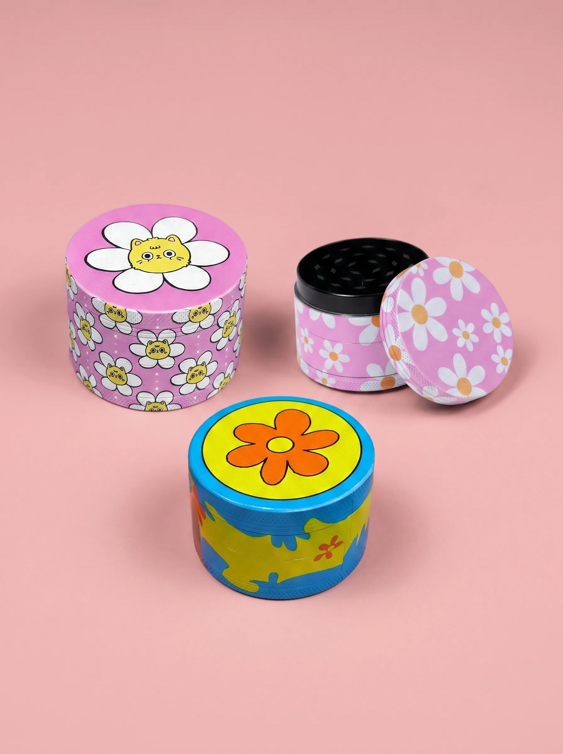 Travel Kitchen Accessories - 50mm 꽃무늬 그라인더 금속 4단 향신료