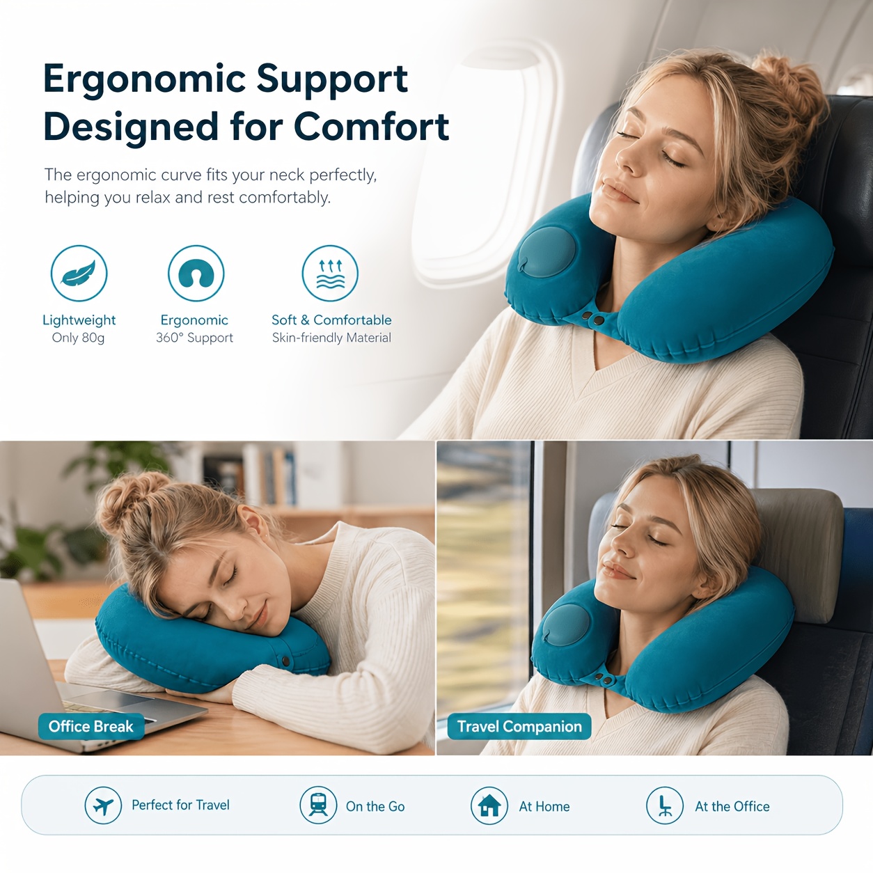 Travel Pillow Inflatable - SPDJUMPER 풍선형 여행용 목베개, 비행기, 자동차,