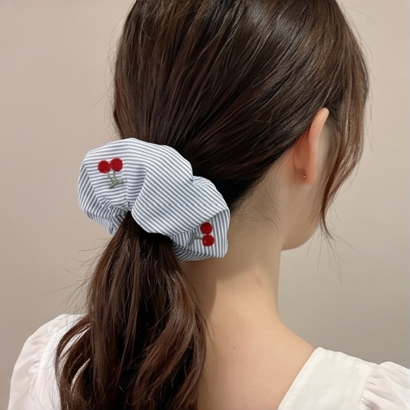 우아한 줄무늬 체리 자수 헤어 스크런치 부드러운 원단  - Travel Accessories For Elderly 리뷰 및 가격