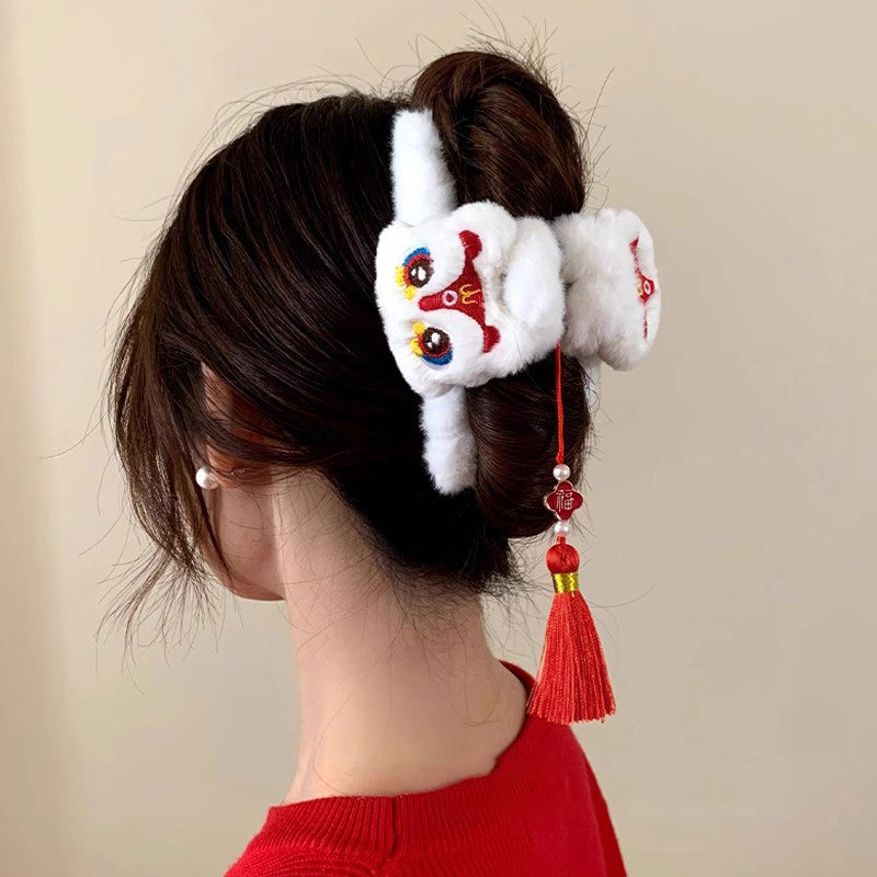 1개 사자춤 장식 새해 플러시 헤어 클립 여성용 빨간  - Travel Accessories For Elderly 리뷰 및 가격