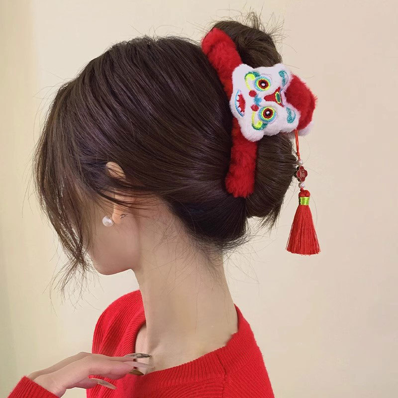1개 사자춤 장식 새해 플러시 헤어 클립 여성용 빨간  - Travel Accessories For Elderly 리뷰 및 가격